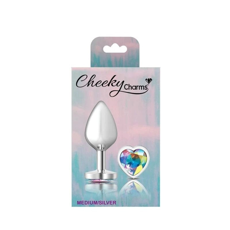 Cheeky Charms Silver Metal Anal Plug With Heart Clear Jewel Butt Plugs