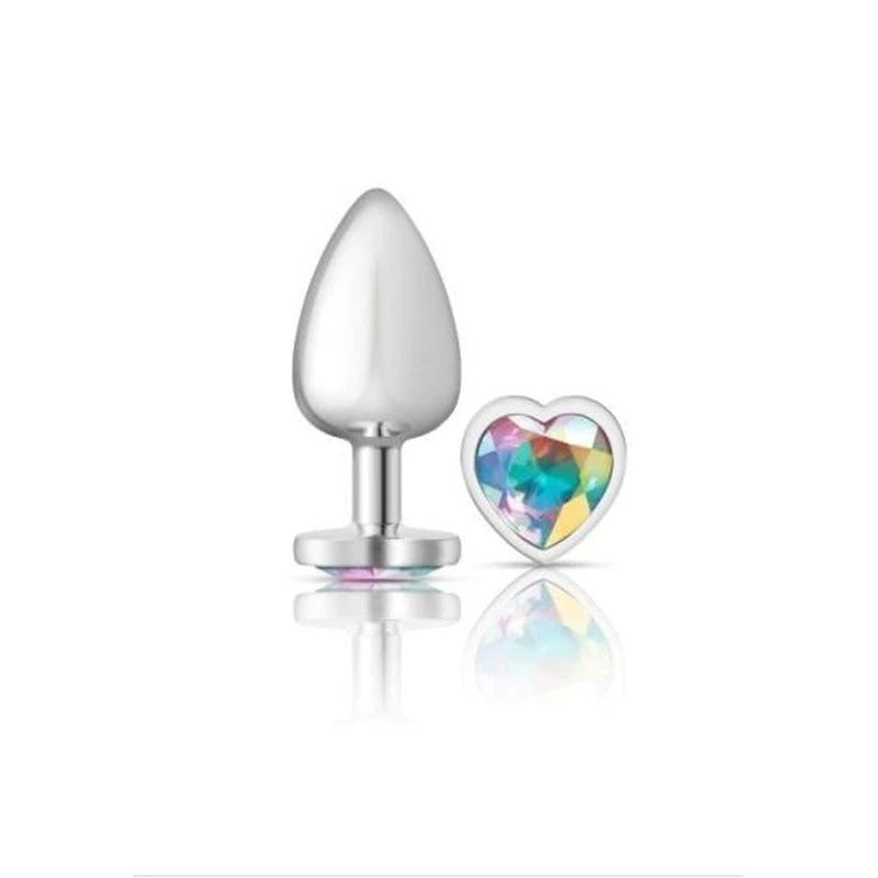 Cheeky Charms Silver Metal Anal Plug With Heart Clear Jewel Butt Plugs