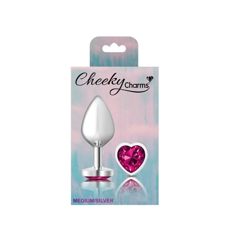 Cheeky Charms Silver Metal Butt Plug With Heart Pink Jewel Butt Plugs