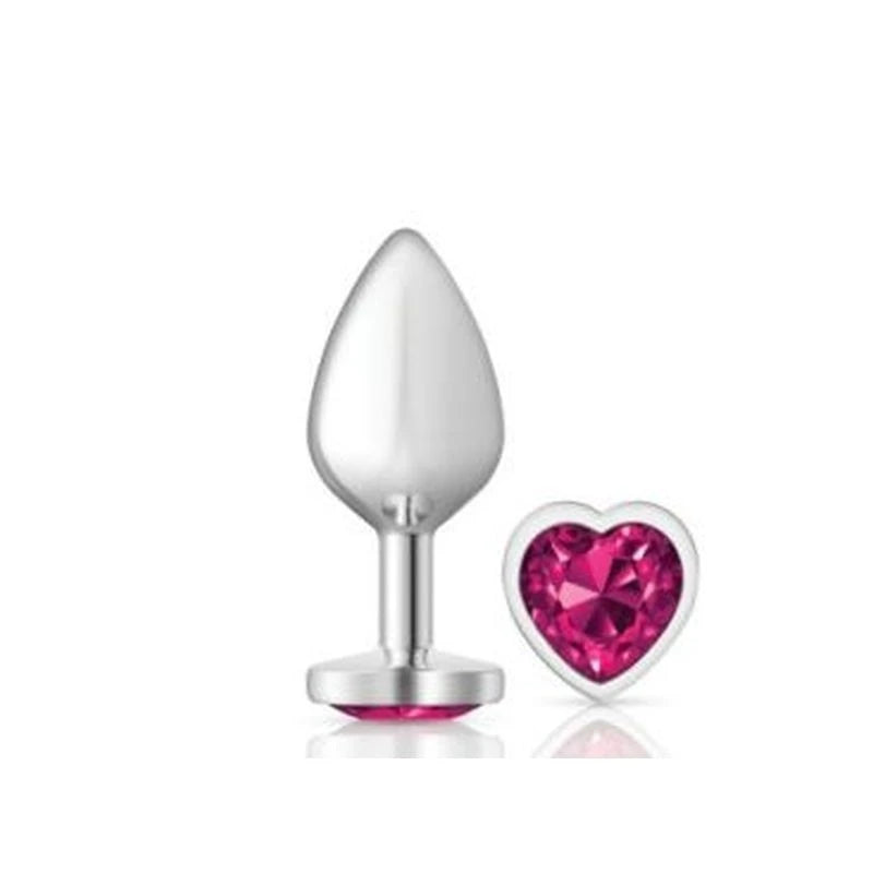 Cheeky Charms Silver Metal Butt Plug With Heart Pink Jewel Butt Plugs