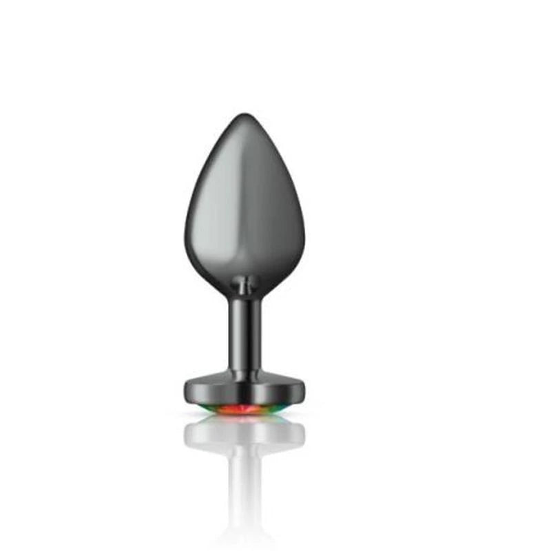 Cheeky Charms Gunmetal Butt Plug With Heart Rainbow Jewel Butt Plugs