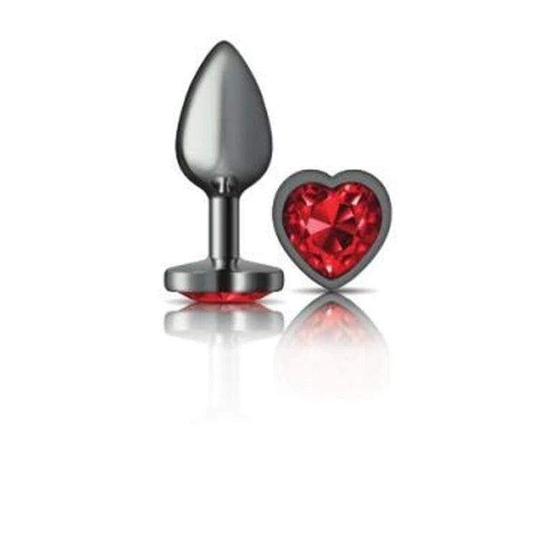 Cheeky Charms Gunmetal Anal Plug With Heart Red Jewel Butt Plugs