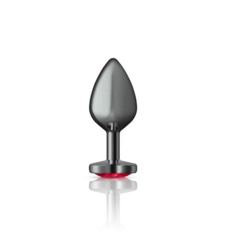 Cheeky Charms Gunmetal Anal Plug With Heart Red Jewel Butt Plugs