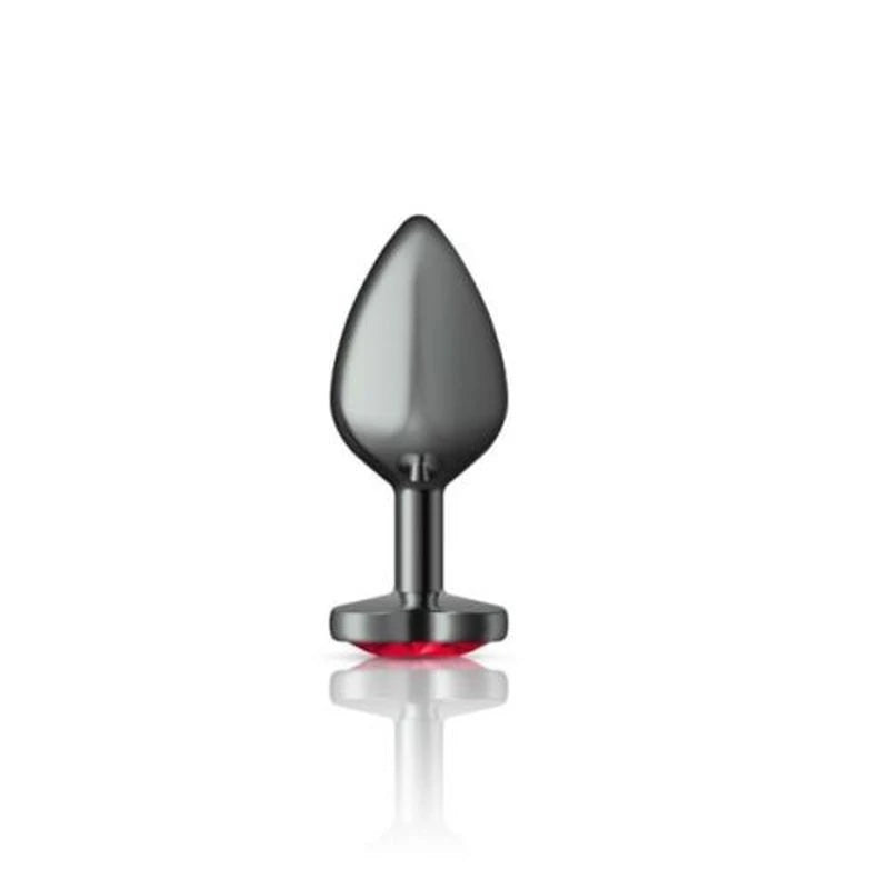 Cheeky Charms Gunmetal Anal Plug With Heart Red Jewel Butt Plugs