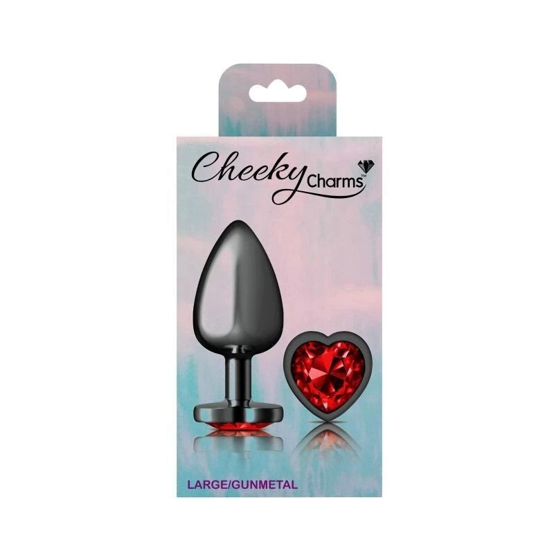 Cheeky Charms Gunmetal Anal Plug With Heart Red Jewel Butt Plugs