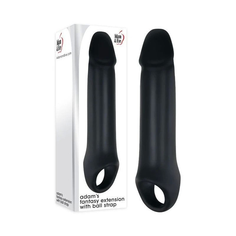 Adam And Eve Adams Fantasy Penis Extension Sleeve With Ball Strap Black Penis Sleeves and Extenders