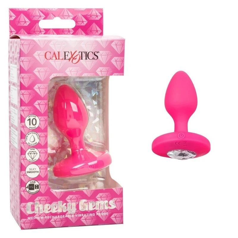 California Exotics Cheeky Gems Rechargeable Vibrating Butt Plug Pink Butt Plugs