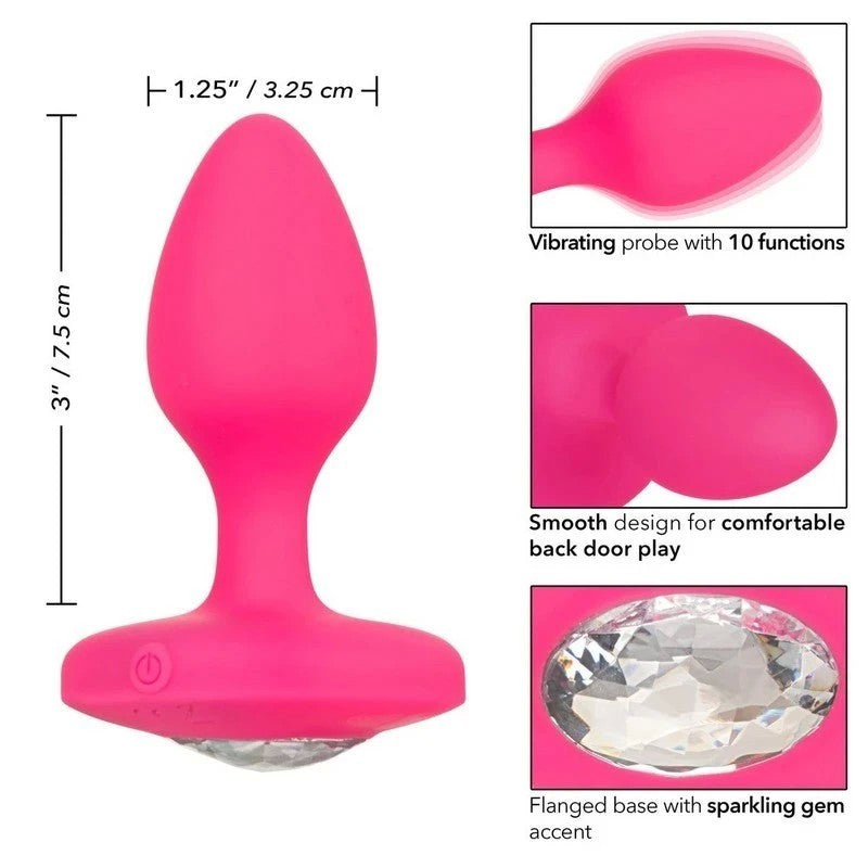 California Exotics Cheeky Gems Rechargeable Vibrating Butt Plug Pink Butt Plugs