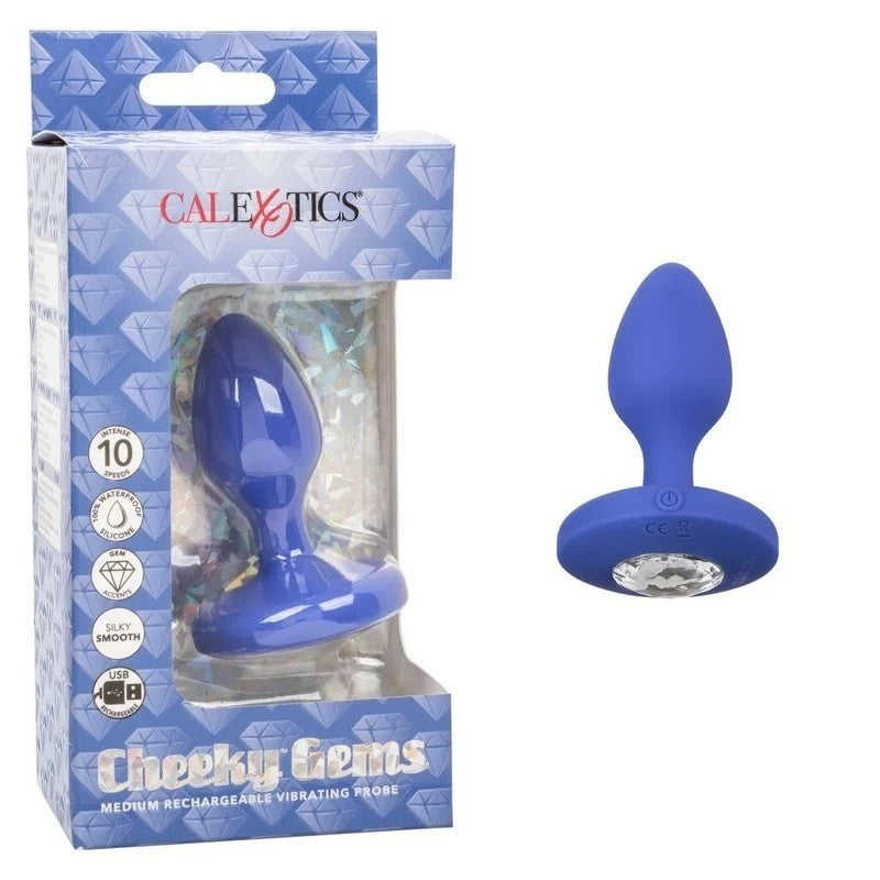 California Exotics Cheeky Gems Rechargeable Vibrating Anal Plug Purple Butt Plugs