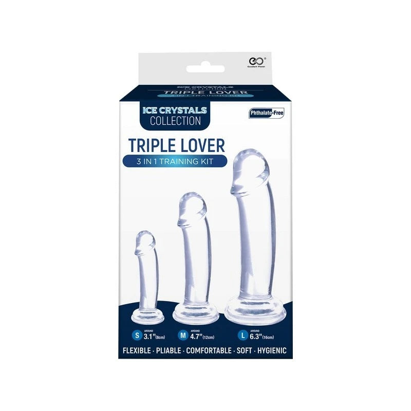 Ice Crystals Collection Triple Lover 3 In 1 Anal Plug Training Kit Clear Butt Plugs