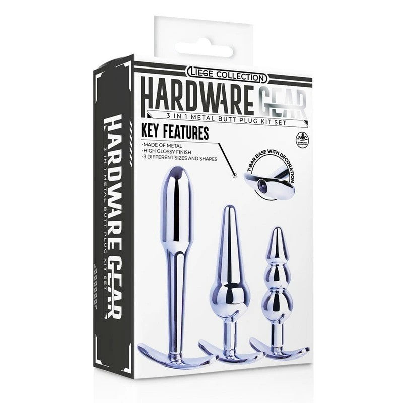 Hardware Gear 3 In 1 Metal Butt Plug Kit Set Chrome Butt Plugs