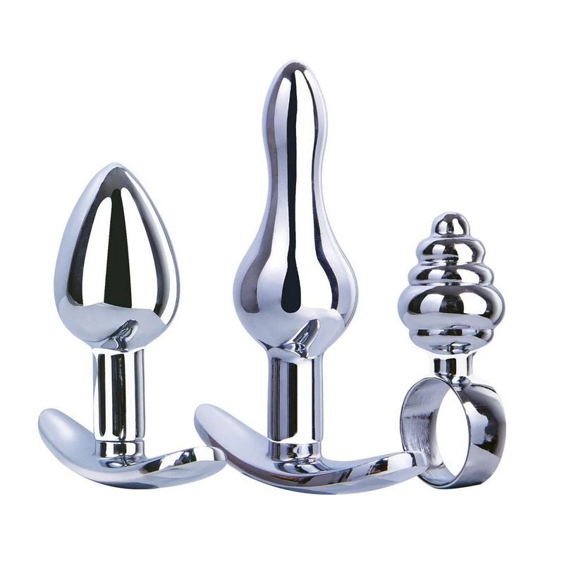 Hardware Gear 3 In 1 Metal Butt Plug Kit Set Chrome Butt Plugs