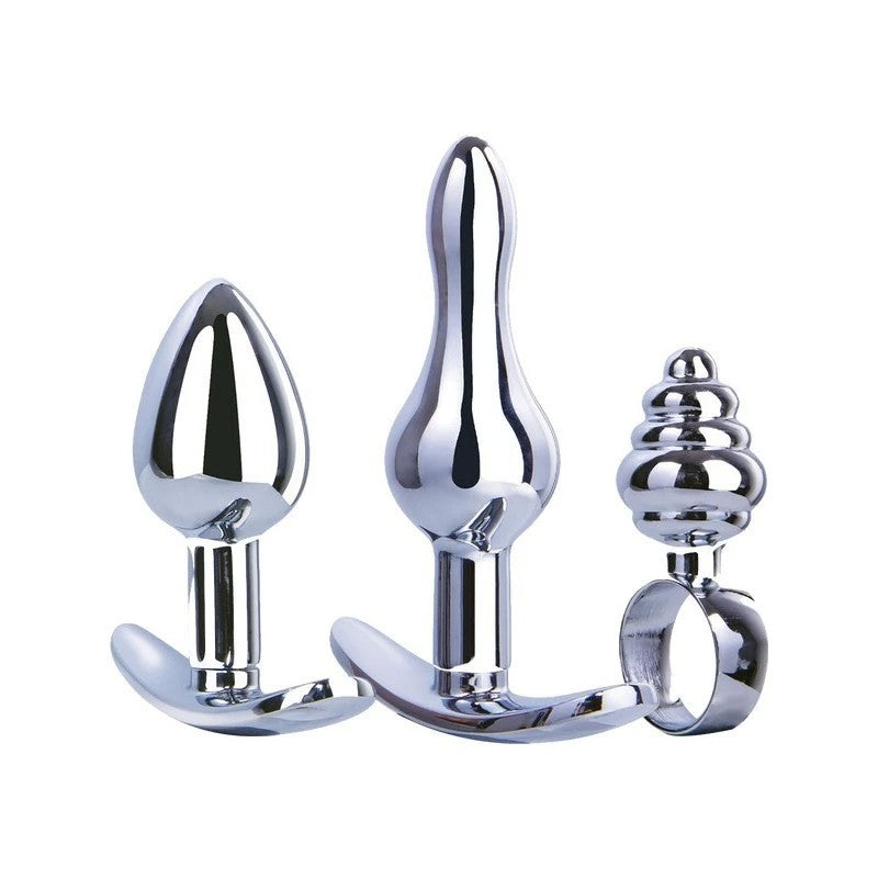 Hardware Gear T Bar Base 3 In 1 Metal Butt Plug Kit Set Chrome Butt Plugs