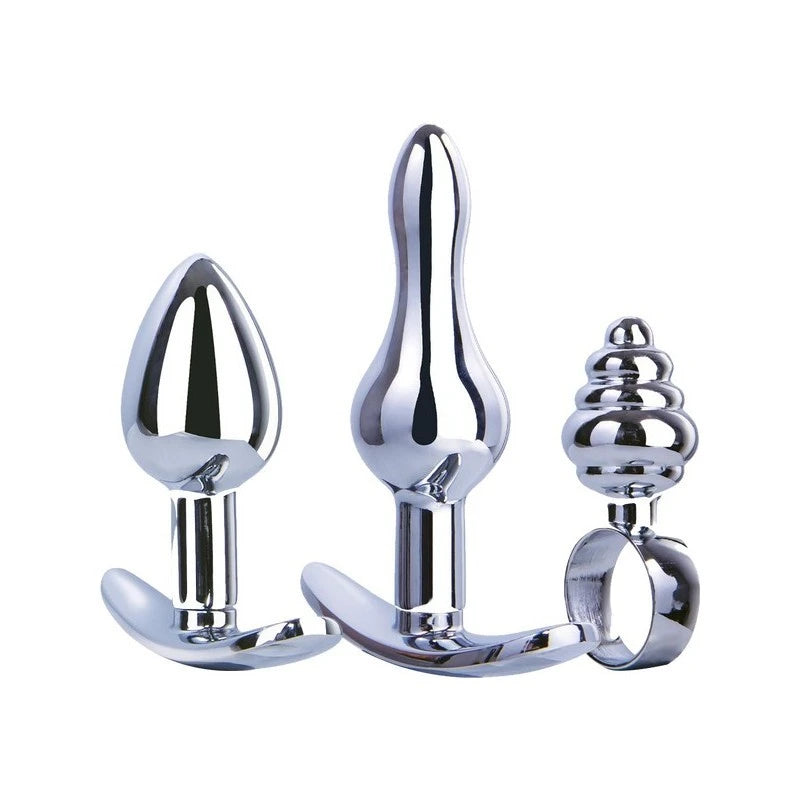 Hardware Gear T Bar Base 3 In 1 Metal Butt Plug Kit Set Chrome Butt Plugs
