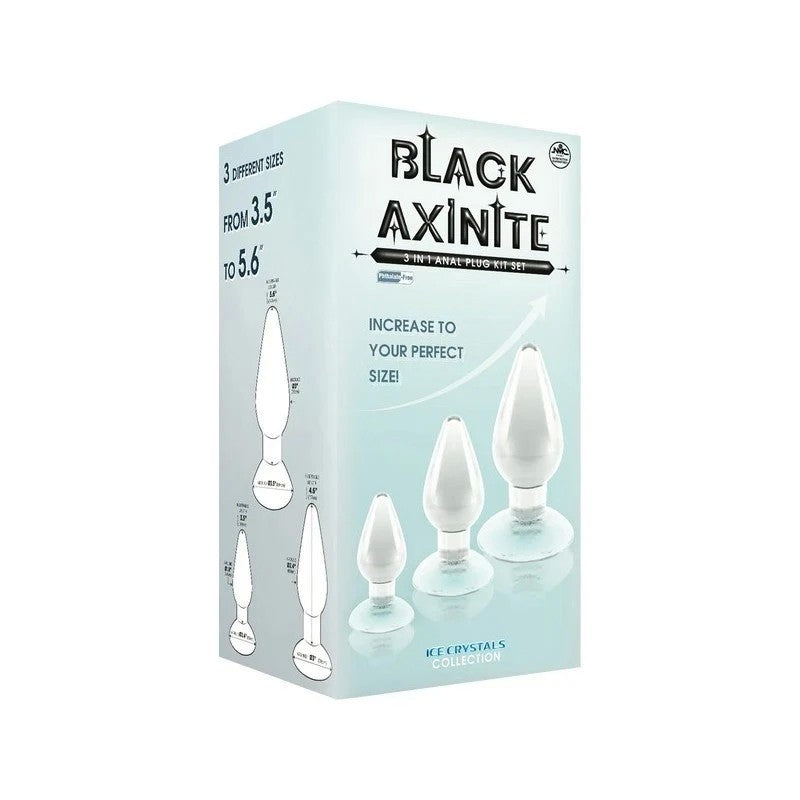 Black Axinite 3-in-1 Anal Plug Kit with Suction Cup Base Butt Plugs