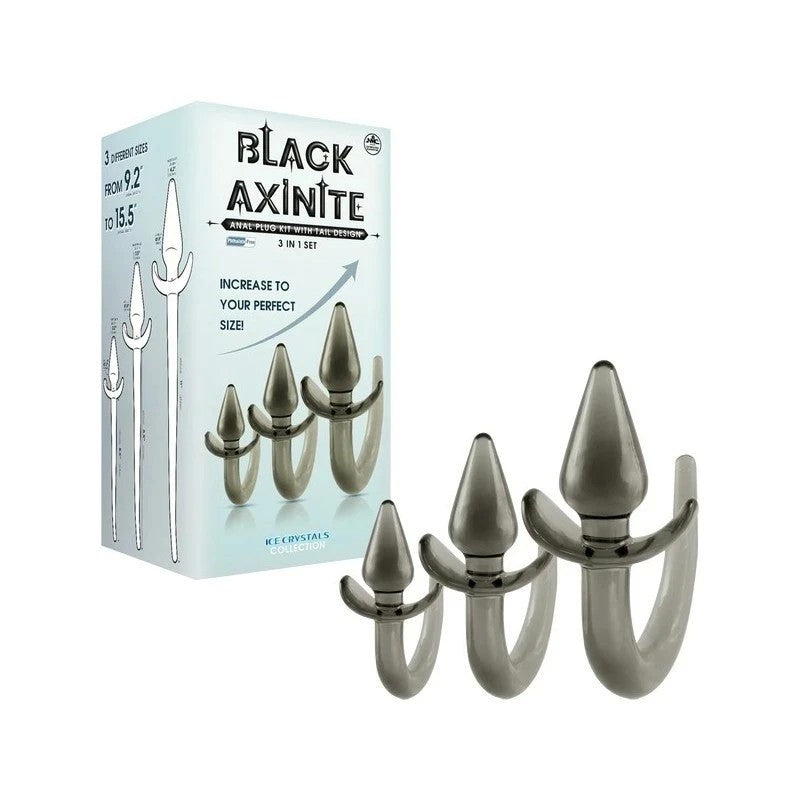 Black Axinite 3 In 1 Unique Design Anal Plug Kit with Tail Butt Plugs