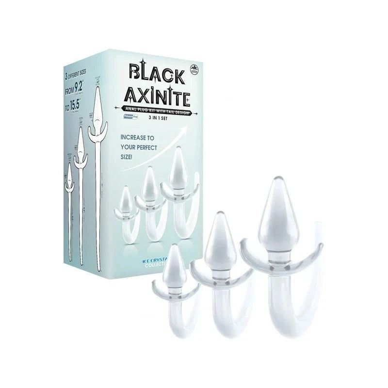 Black Axinite 3 In 1 Unique Design Anal Plug Kit with Tail Butt Plugs