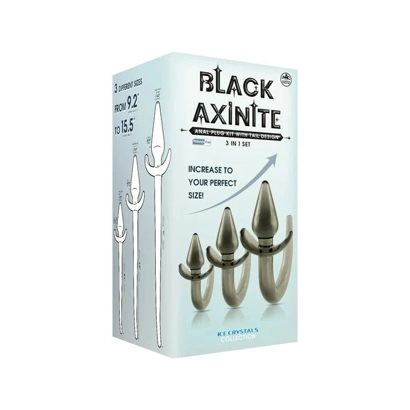 Black Axinite 3 In 1 Unique Design Anal Plug Kit with Tail Butt Plugs