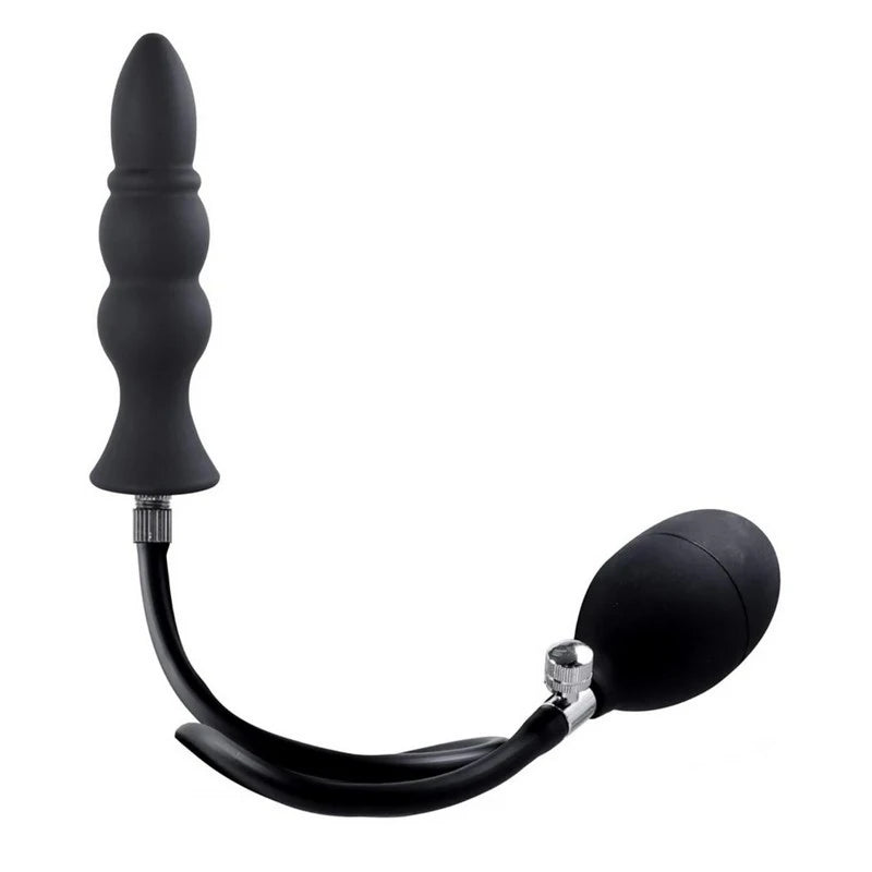 Strafe Inflatable Silicone Penis Shape Butt Plug With Pumps Black Butt Plugs
