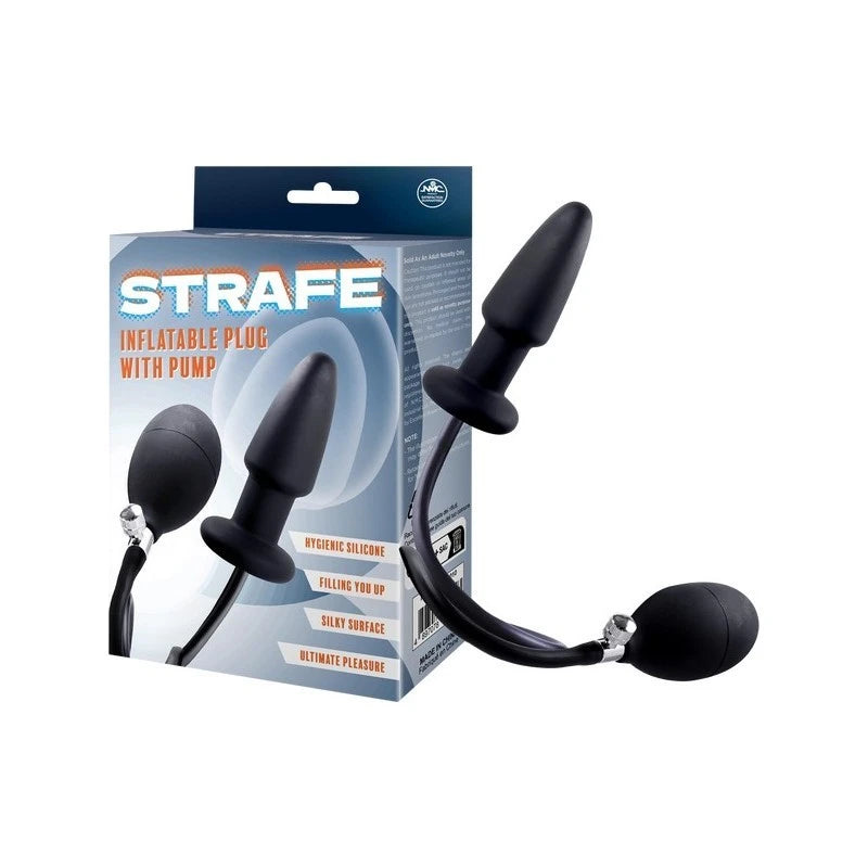 Strafe Inflatable Silicone Penis Shape Butt Plug With Pumps Black Butt Plugs