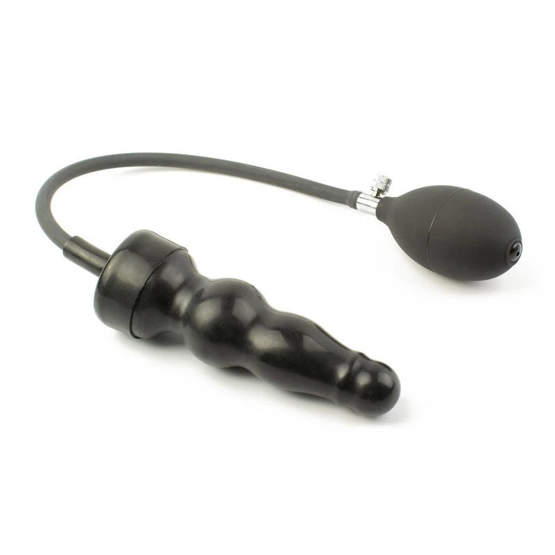 Strafe Inflatable Ribbed Silicone Anal Plug With Pumps Black Butt Plugs