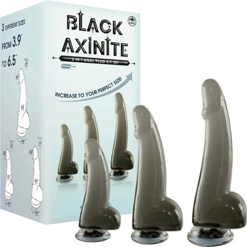 Black Axinite 3-in-1 Suction Cup Base Anal Plug Kit Butt Plugs