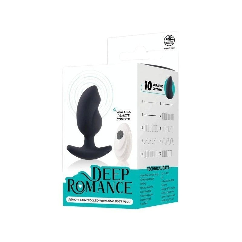 Deep Romance Remote Controlled Vibrating Butt Plug Black Butt Plugs