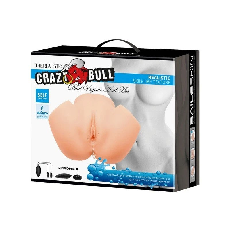 Crazy Bull Veronica Dual Vagina & Ass Vibrating Mens Masturbator Flesh Realistic Butts And Vaginas