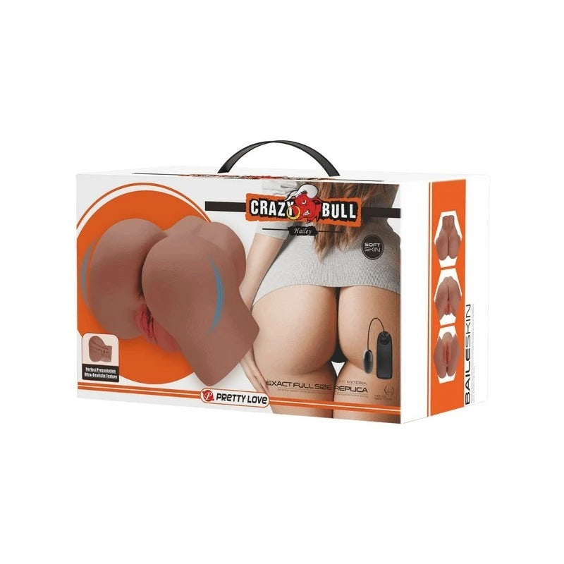 Crazy Bull Hailey Double Entry Realistic Vibrating Male Masturbator Tan Realistic Butts And Vaginas