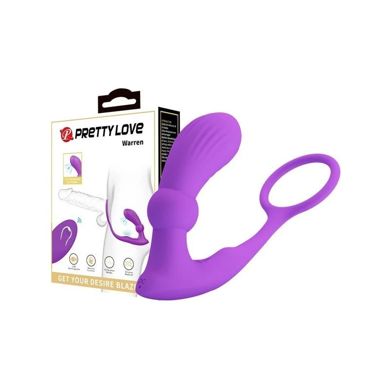 Pretty Love Warren USB Rechargeable 12 Function Prostate Massager Purple Prostate Toys