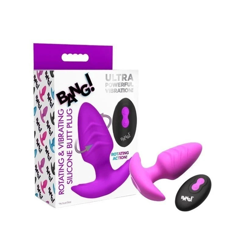 XR Brands Rotating and Vibrating Silicone Butt Plug With Remote Purple Butt Plugs