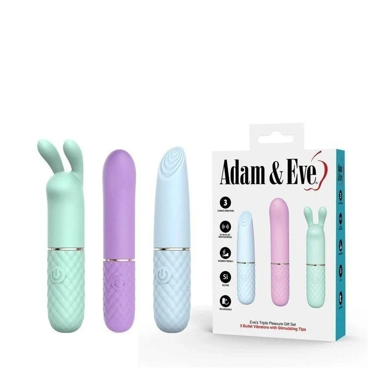 Adam and Eve TRIPLE PLEASURES Coloured USB Rechargeable Bullet Vibrators Bullet Vibrators