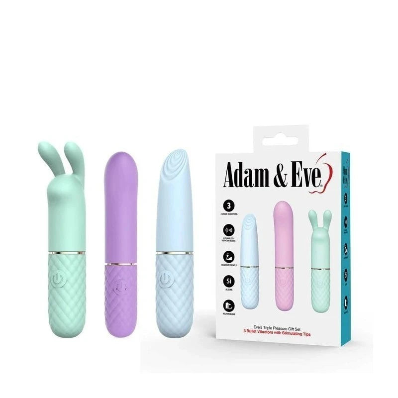 Adam and Eve TRIPLE PLEASURES Coloured USB Rechargeable Bullet Vibrators Bullet Vibrators