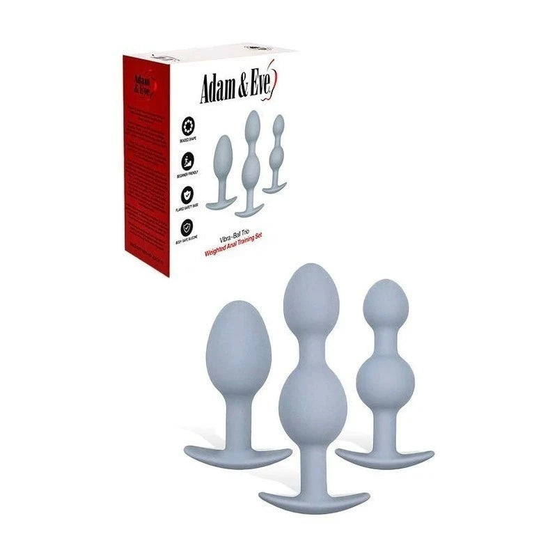 Adam & Eve VIBRA-BALL TRIO Weighted Anal Training Set Grey Butt Plugs