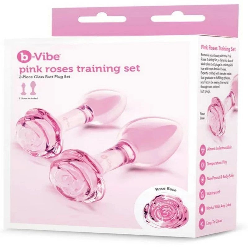 b-Vibe Pink Roses Glass Anal Plug Training Set Butt Plugs