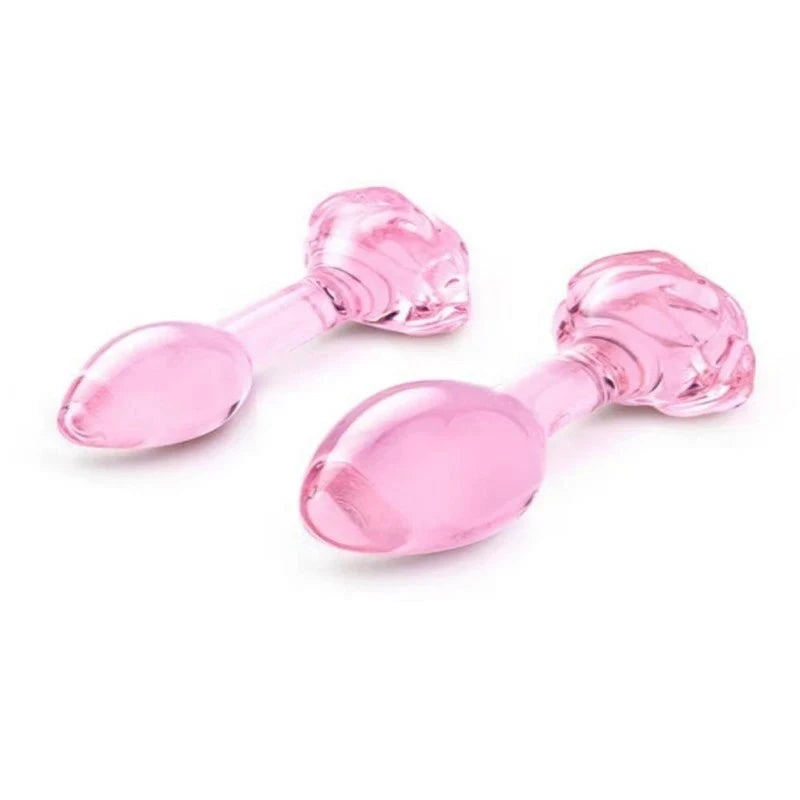b-Vibe Pink Roses Glass Anal Plug Training Set Butt Plugs