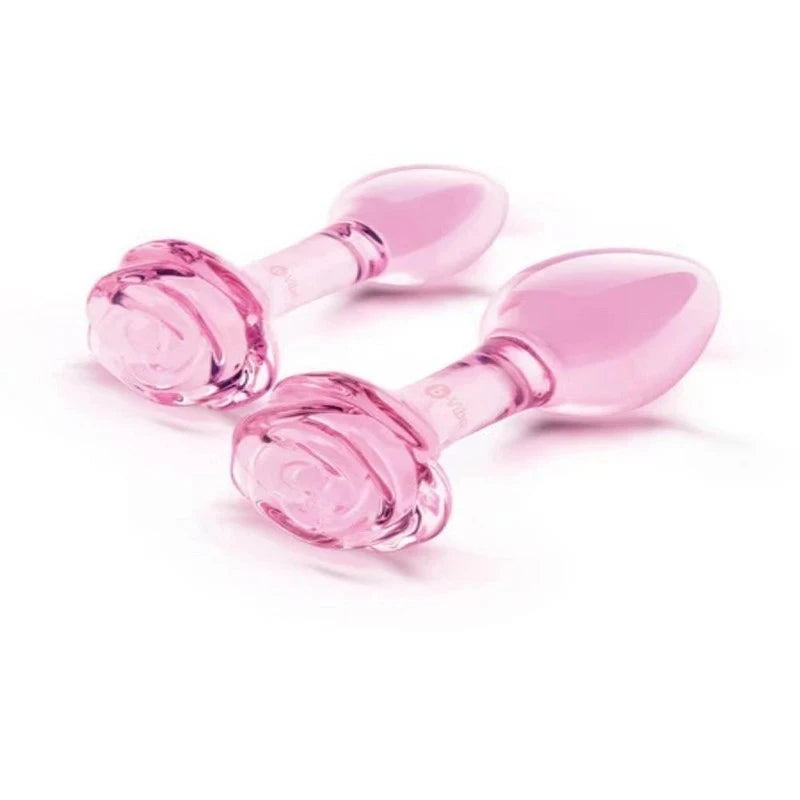b-Vibe Pink Roses Glass Anal Plug Training Set Butt Plugs