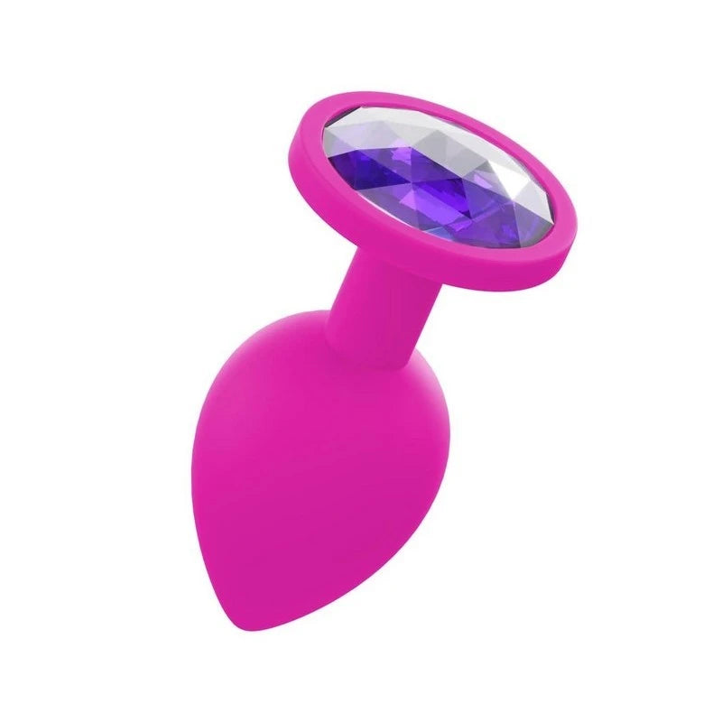 Love In Leather Silicone Butt Plug With Gem Pink Medium Butt Plugs