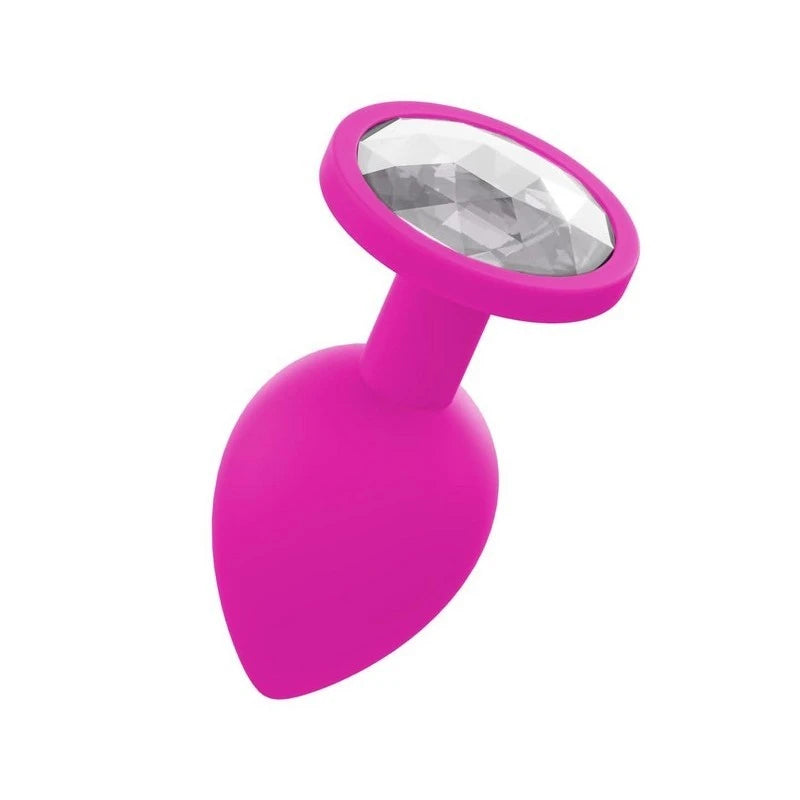Love In Leather Silicone Butt Plug With Gem Pink Large Butt Plugs