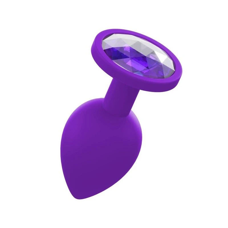 Love In Leather Premium Silicone Anal Plug With Gem Purple Medium Butt Plugs