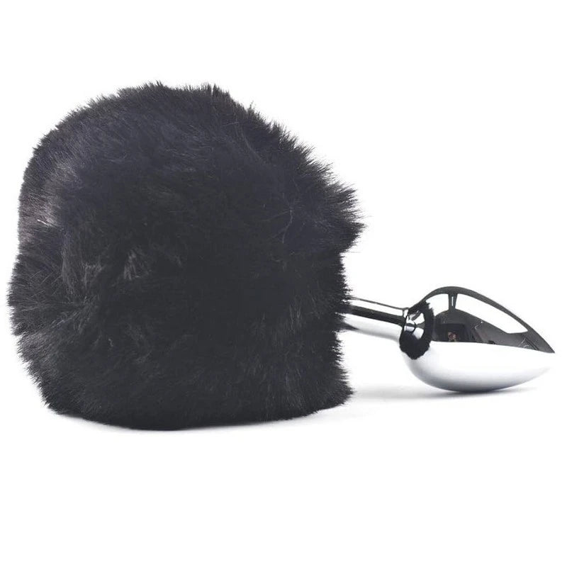 Love In Leather Faux Fur Bunny Tail Butt Plug Black Butt Plugs