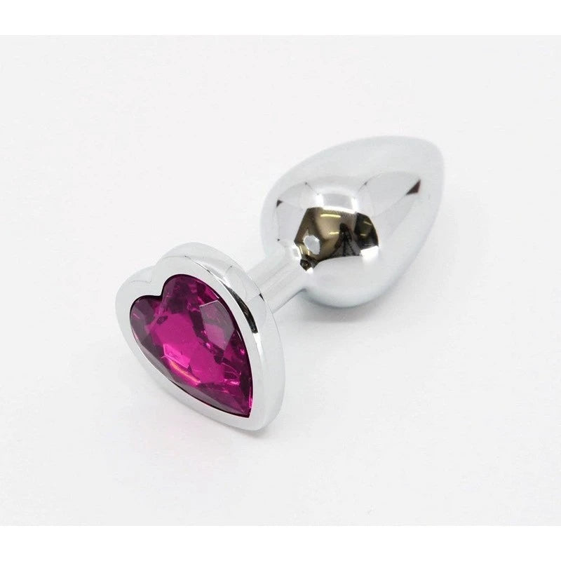 Love In Leather Metal Anal Plug With Round Gem Pink Butt Plugs