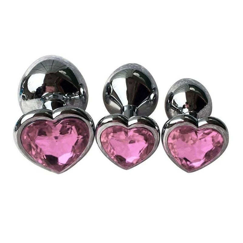 Love In Leather Metal Anal Plug With Round Gem Pink Butt Plugs