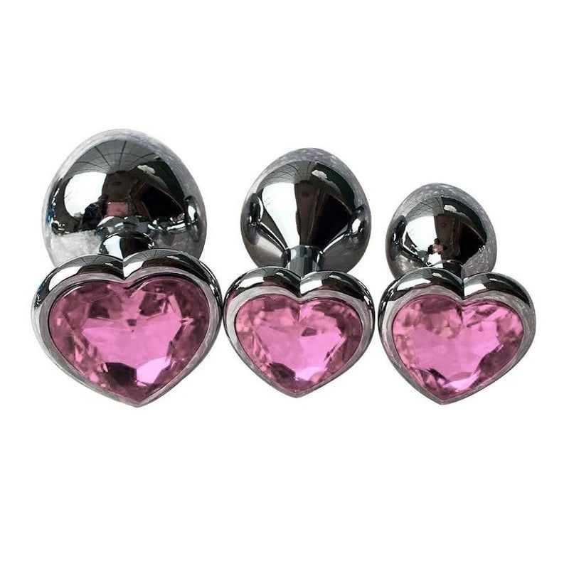 Love In Leather Metal Anal Plug With Round Gem Pink Butt Plugs