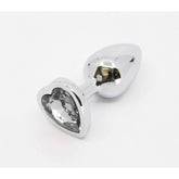 Love In Leather Metal Anal Plug With Heart Gem Clear Medium Butt Plugs