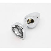 Love In Leather Metal Anal Plug With Heart Gem Clear Medium Butt Plugs