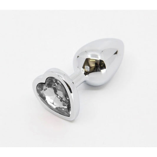 Love In Leather Metal Anal Plug With Heart Gem Clear - Butt Plugs