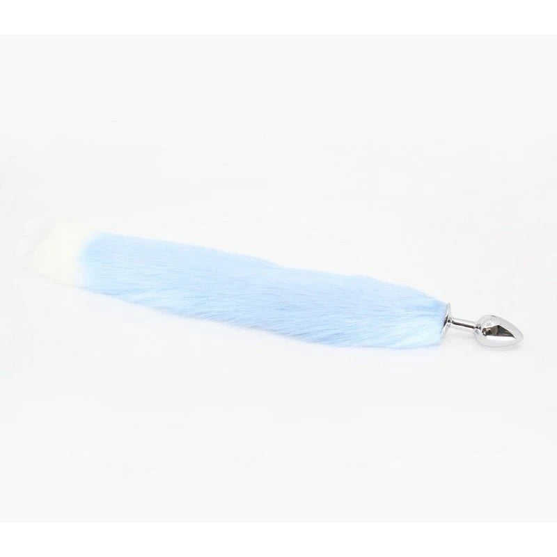 Love In Leather Faux Fur Fox Tail Butt Plug Small Baby Blue Butt Plugs