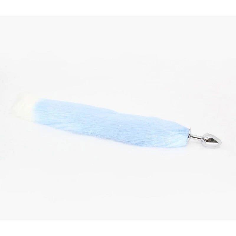 Love In Leather Faux Fur Fox Tail Butt Plug Small Baby Blue Butt Plugs