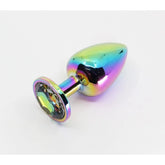 Love In Leather Round Gem Metal Anal Plug Pride Rainbow Small Silver Chrome Butt Plugs
